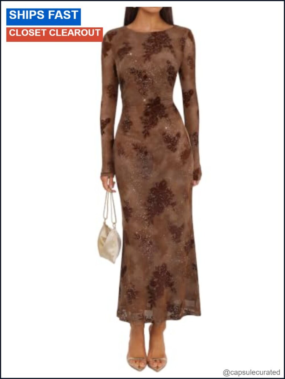 Women Fall Floral Maxi Dress Long Sleeve Mesh Wedding Guest Cocktail